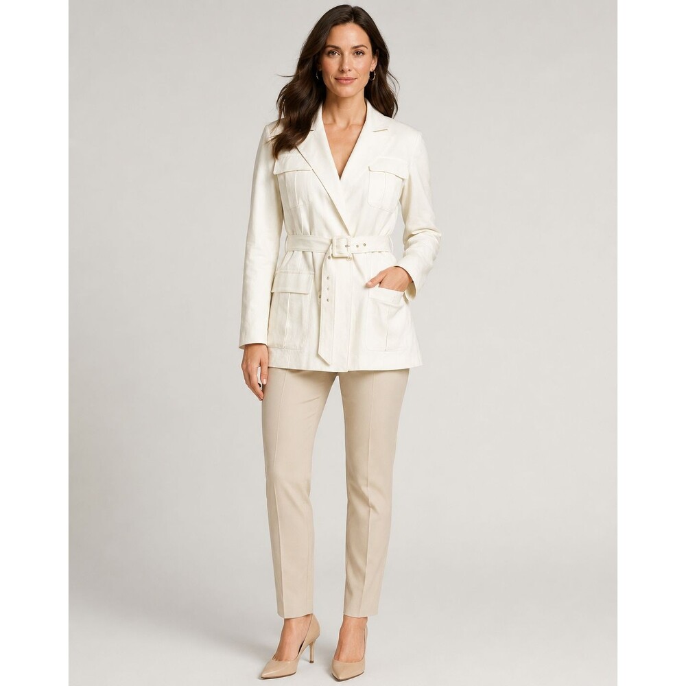 WHITE HOUSE BLACK MARKET Belted Safari Jacket Women's Size 10 (M) Ecru
